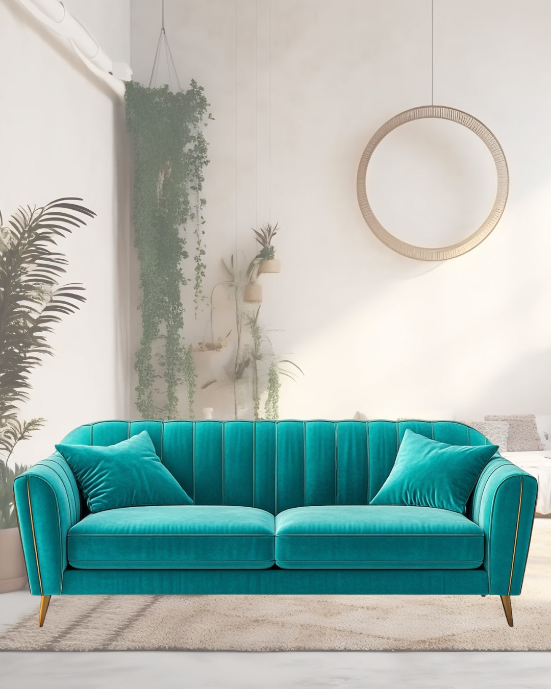 Luxury Velvet 3-Seater Sofa Size 66 inch Width, 16 inch Seat Height, 32 inch height , 26 inch Debt