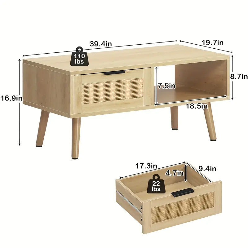 Wannacart Coffee Table With 1 Drawer And Open Storage Shelves, Modern Sofa Side Table End Table, Wood Small Sofa Table Beside Table For Living Room