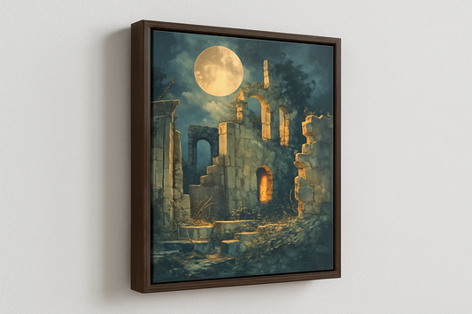 "Moonlit Ruins - Mystical Nightscape Wall Art"