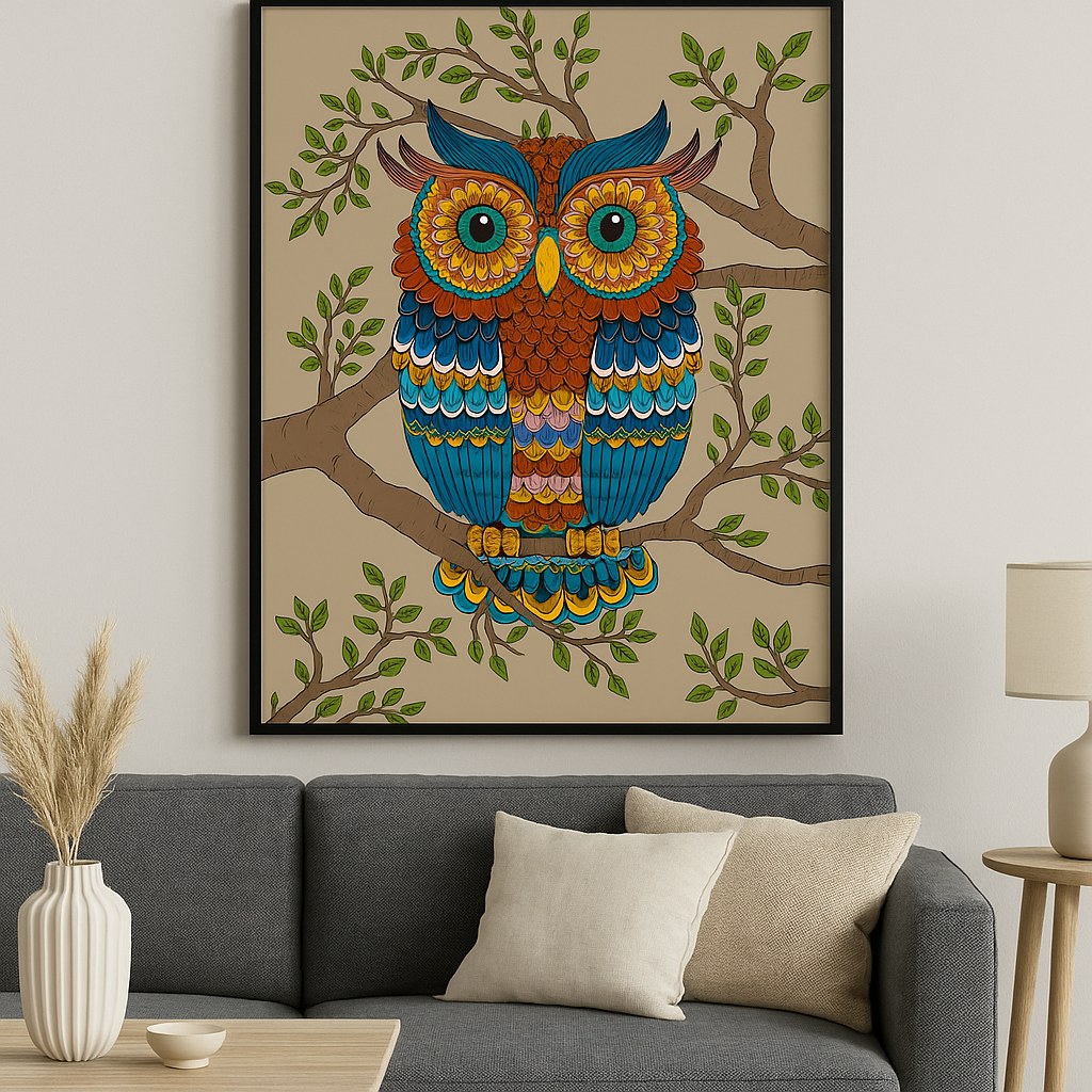 Whimsical Owl Wall Art - Handcrafted Wooden Frame Decor