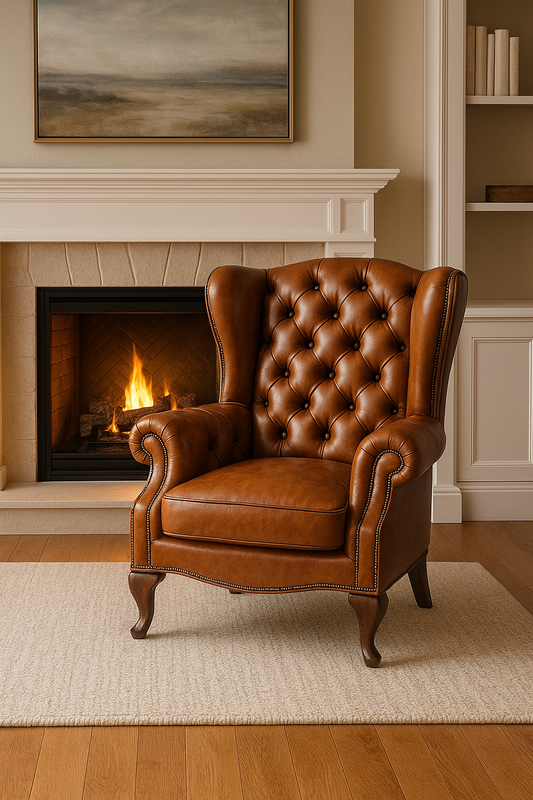 Vintage Leather Wingback Armchair – Chesterfield High Back Lounge Chair