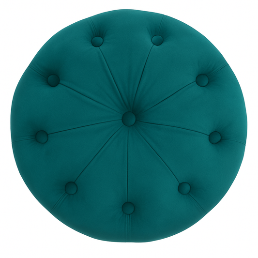 Luxury Teal Velvet Ottoman – Royal Round Pouffe with Deep Button Tufting (45 cm)