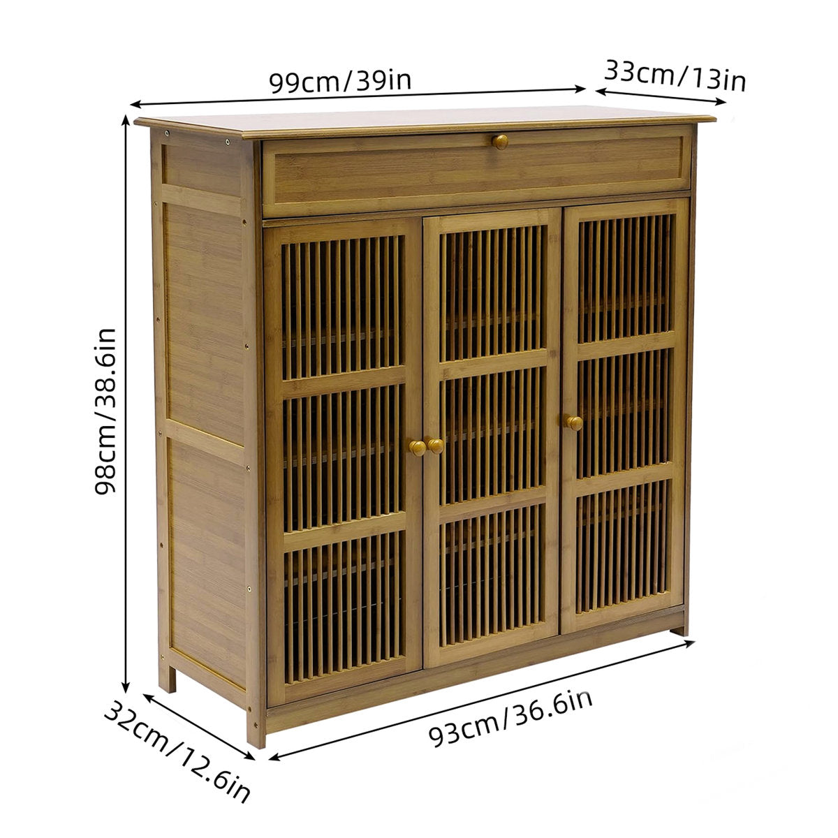 Vintage Wooden Shoe Cabinet with Slatted Doors – 3-Door Storage Rack (99×33×98 cm)