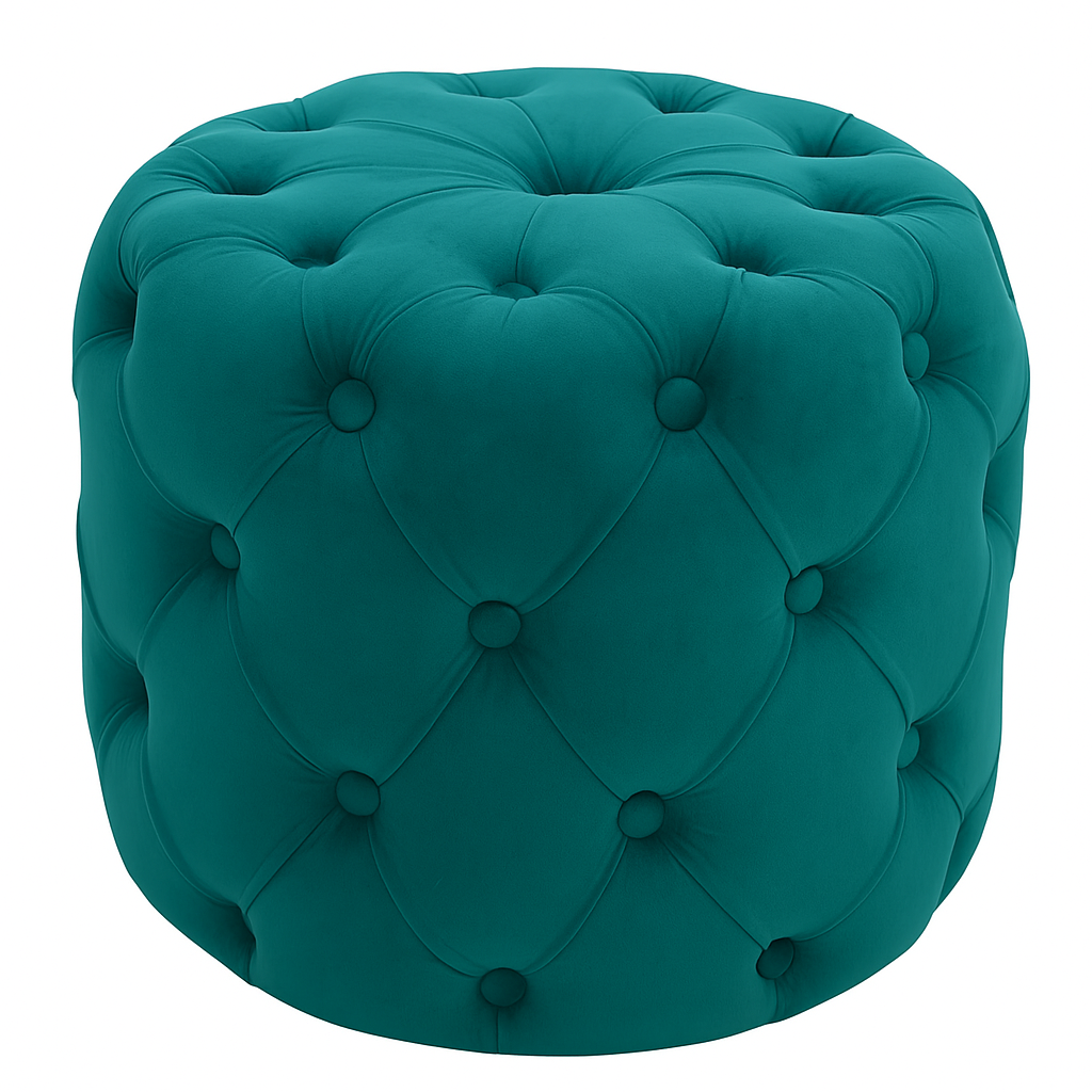 Luxury Teal Velvet Ottoman – Royal Round Pouffe with Deep Button Tufting (45 cm)