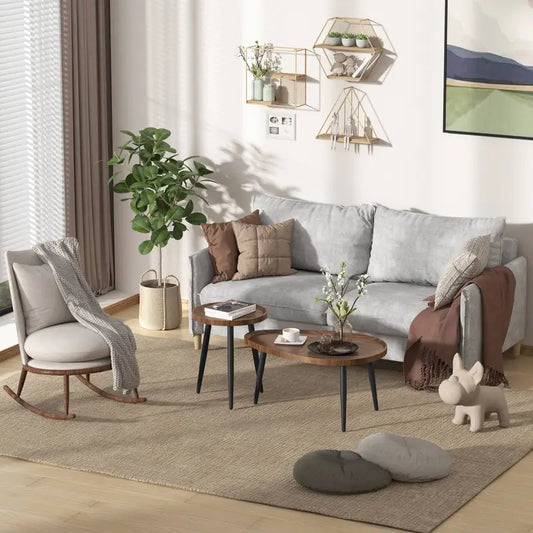 Wannacart Modern Industrial 2-Tier Coffee Table Set with Black Metal Legs, Living Room & Kitchen Storage, Condo-Friendly