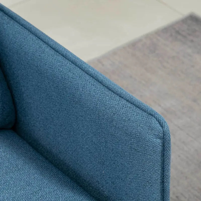 Compact 2-Seater Modern Blue Fabric Sofa with Cushioned Backrest & Gold