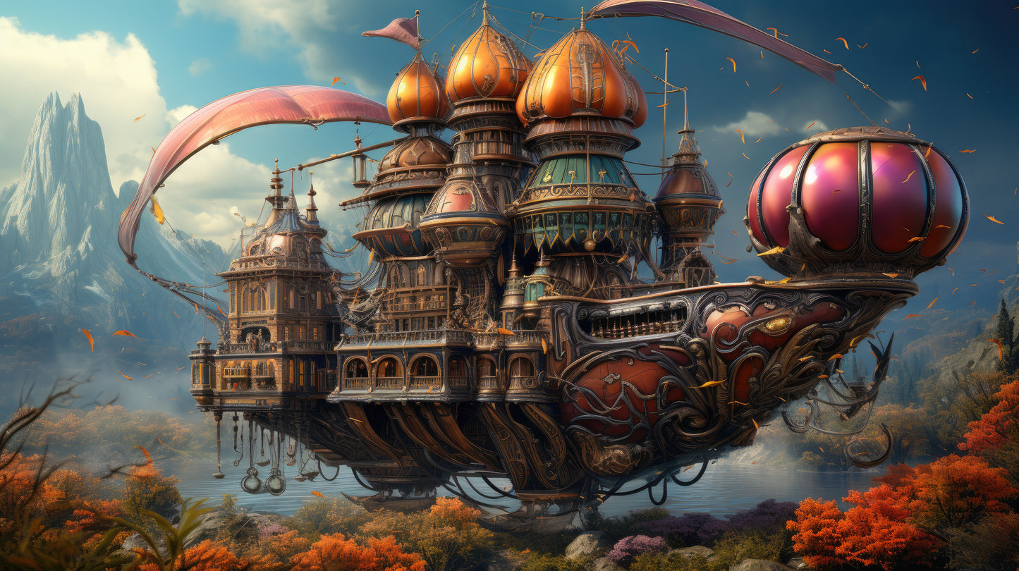 Vintage Airship Castle - Handcrafted Wood Artwork