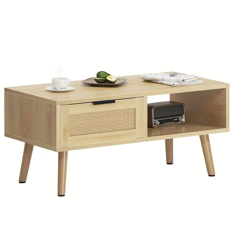 Wannacart Coffee Table With 1 Drawer And Open Storage Shelves, Modern Sofa Side Table End Table, Wood Small Sofa Table Beside Table For Living Room