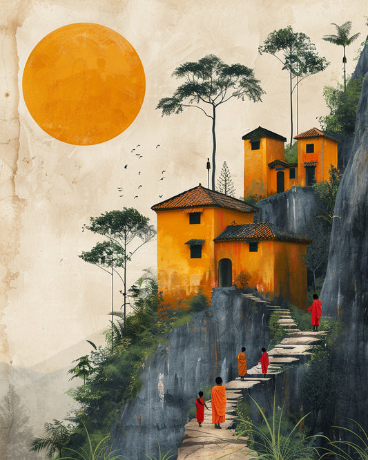 Golden Horizon - Minimalist Monastery Wall Art
