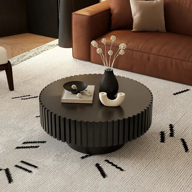 Wannacart Round Coffee Table Handcrafted Relief Sturdy Pedestal Wooden Olive Shaped Tea Table for Living Room