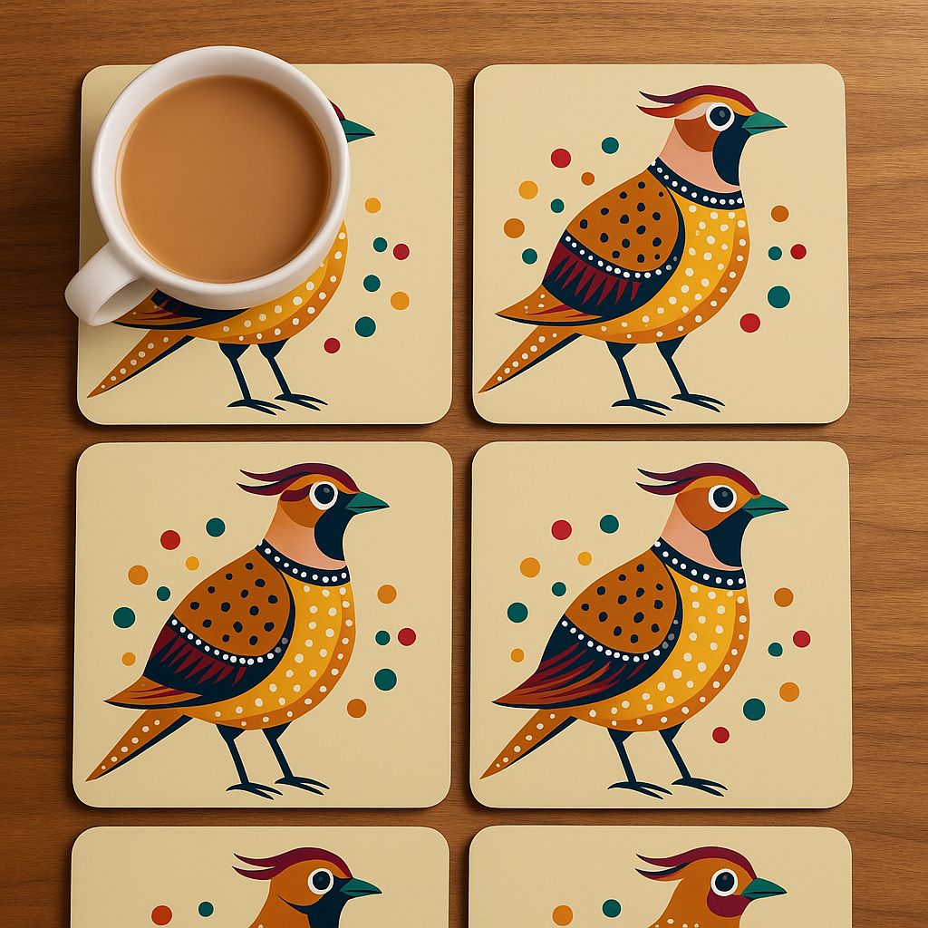 Colorful Bird Printed Wooden Coasters (Set of 6) – 4x4 inches