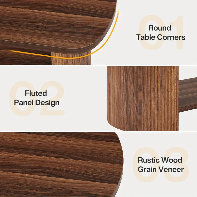 Wannacart Modern Walnut Coffee Table – Oval Edge Center Table with Storage Shelf
