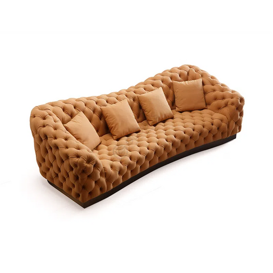 Royal Chesterfield Tufted Curved Sofa – Premium Velvet Finish (4-Seater)