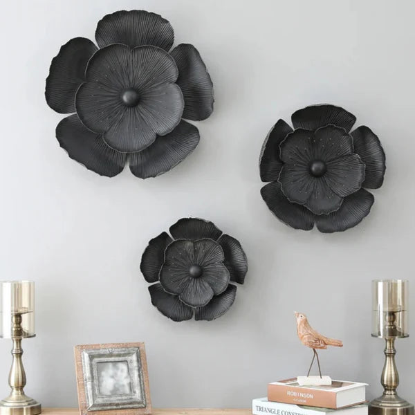 3D Black Flowers Metal Wall Art