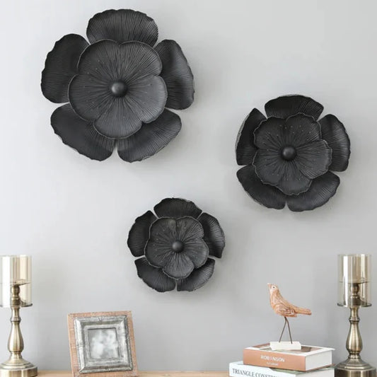 3D Black Flowers Metal Wall Art