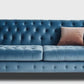Royal Blue Velvet Chesterfield Sofa – Classic Tufted Three-Seater with Bolster Cushions