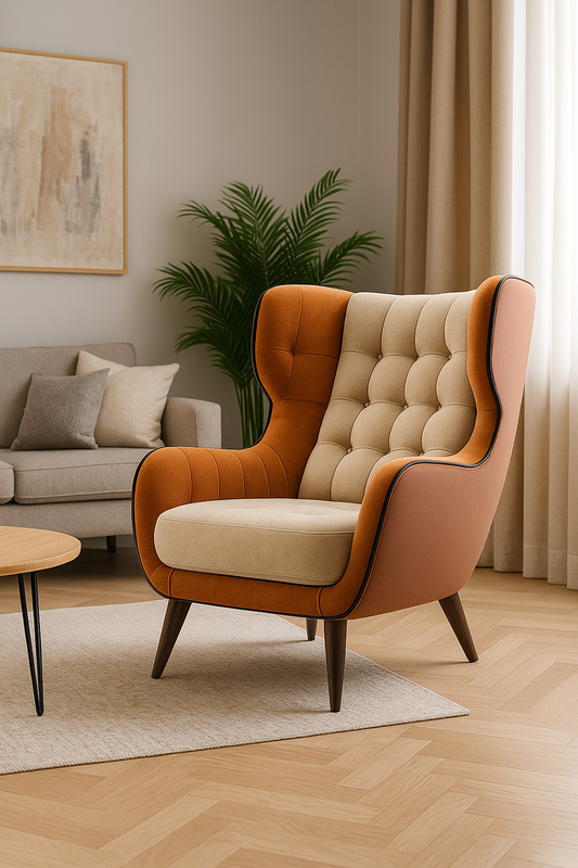 Premium Velvet Wingback Lounge Chair – Dual Tone Tufted Design