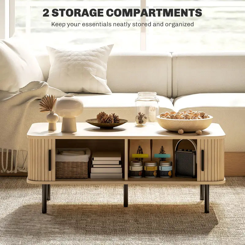 Wannacart Nordic Minimal Coffee Table – Sleek Oak Finish with Storage Cabinet