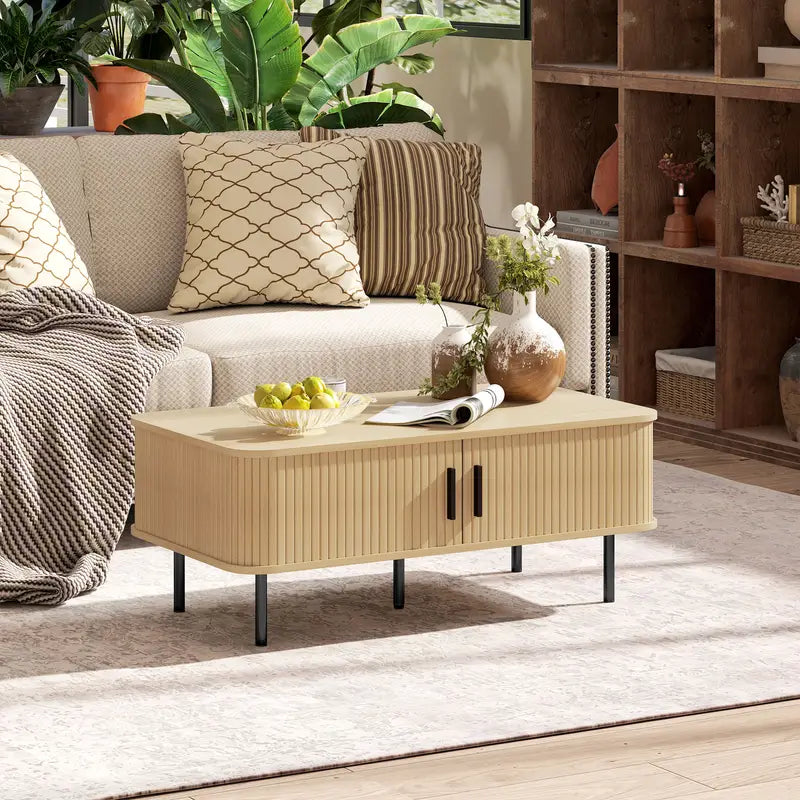 Wannacart Nordic Minimal Coffee Table – Sleek Oak Finish with Storage Cabinet