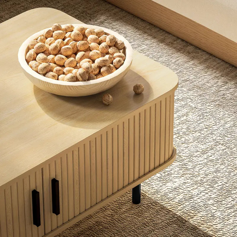 Wannacart Nordic Minimal Coffee Table – Sleek Oak Finish with Storage Cabinet