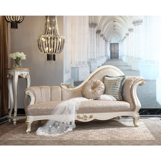 Victorian Royal Chaise Lounge Sofa – Handcrafted Wooden Frame with Premium Designer Upholstery