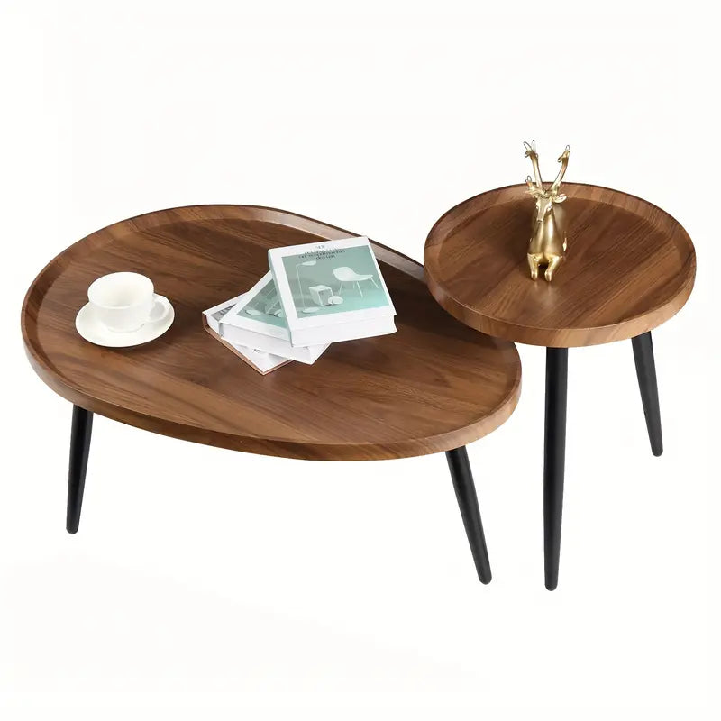Wannacart Modern Industrial 2-Tier Coffee Table Set with Black Metal Legs, Living Room & Kitchen Storage, Condo-Friendly