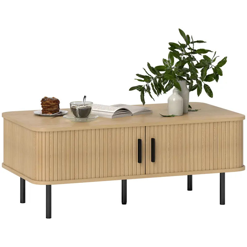 Wannacart Nordic Minimal Coffee Table – Sleek Oak Finish with Storage Cabinet