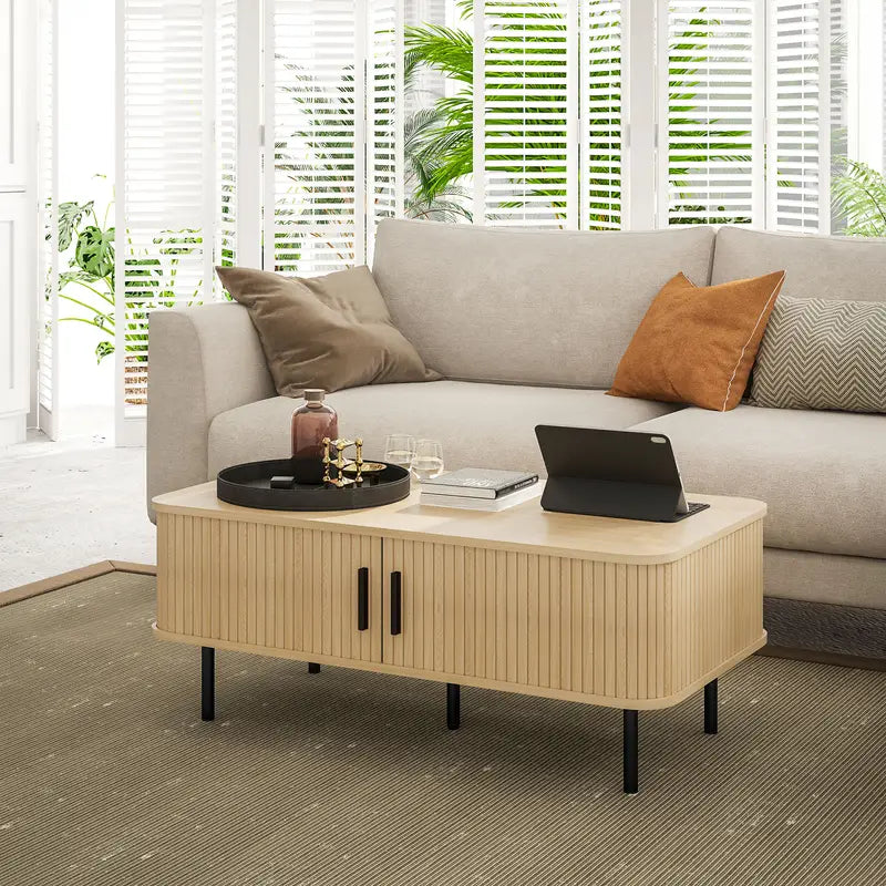 Wannacart Nordic Minimal Coffee Table – Sleek Oak Finish with Storage Cabinet