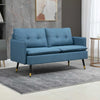 Compact 2-Seater Modern Blue Fabric Sofa with Cushioned Backrest & Gold