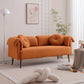 Modern Terracotta Bouclé Fabric 2-Seater Sofa with Rolled Armrests & Round Cushions