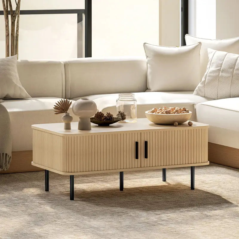 Wannacart Nordic Minimal Coffee Table – Sleek Oak Finish with Storage Cabinet