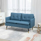 Compact 2-Seater Modern Blue Fabric Sofa with Cushioned Backrest & Gold