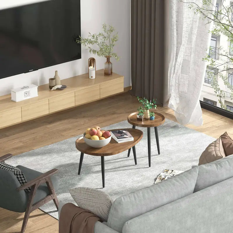 Wannacart Modern Industrial 2-Tier Coffee Table Set with Black Metal Legs, Living Room & Kitchen Storage, Condo-Friendly