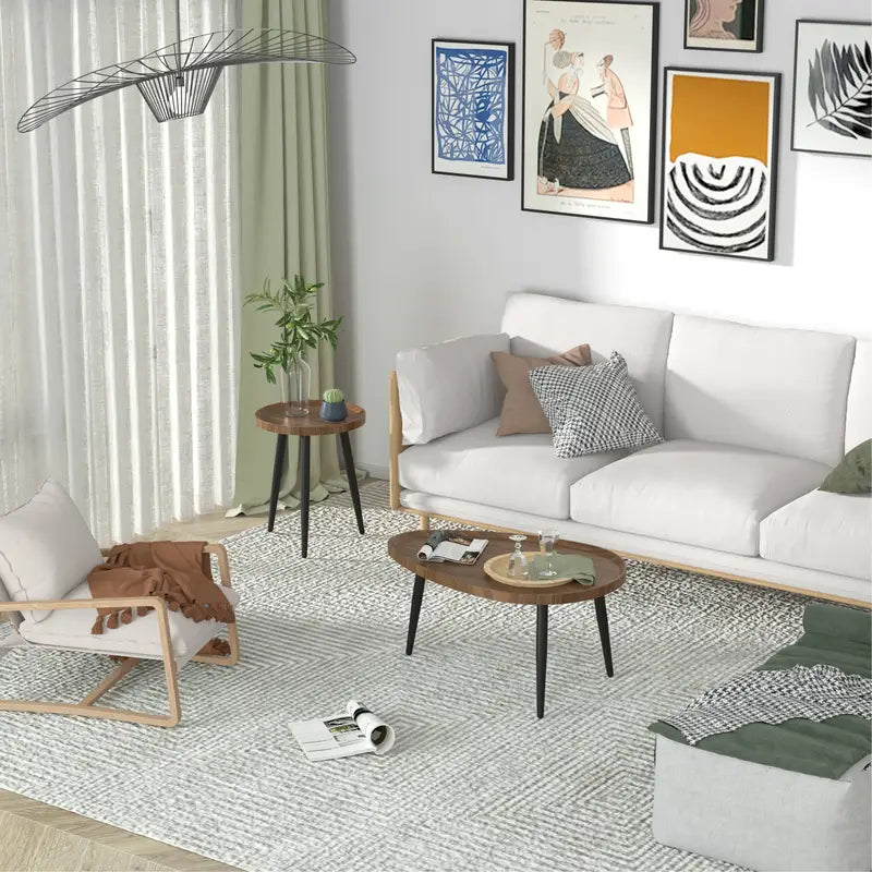 Wannacart Modern Industrial 2-Tier Coffee Table Set with Black Metal Legs, Living Room & Kitchen Storage, Condo-Friendly
