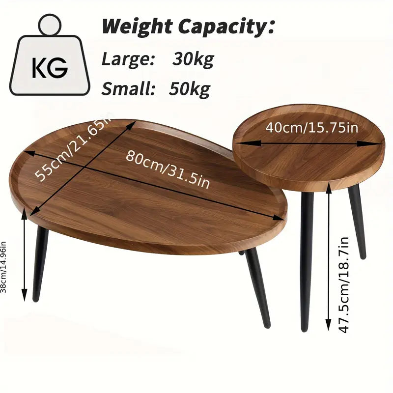 Wannacart Modern Industrial 2-Tier Coffee Table Set with Black Metal Legs, Living Room & Kitchen Storage, Condo-Friendly