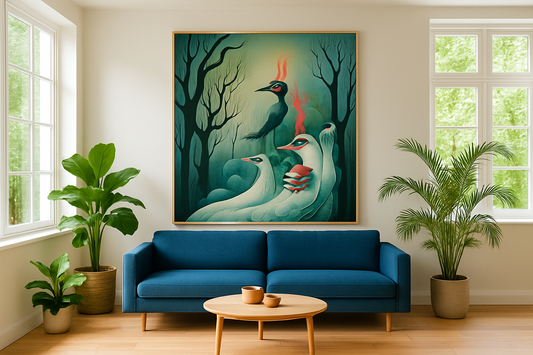 Mystic Flames - Surreal Birds Wall Art