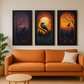 Mystic Raven Sunset - 3 Panel Wooden Wall Art for Home, Office & Hotel Decor (Vastu