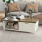 Rustic Elegance Coffee Table – White Body with Natural Wood Top & Storage