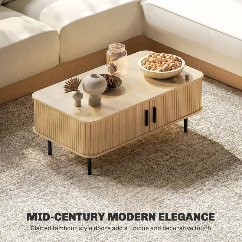 Wannacart Nordic Minimal Coffee Table – Sleek Oak Finish with Storage Cabinet