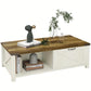Rustic Elegance Coffee Table – White Body with Natural Wood Top & Storage
