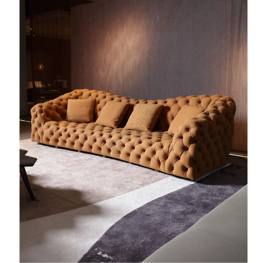 Royal Chesterfield Tufted Curved Sofa – Premium Velvet Finish (4-Seater)